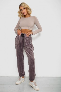 Спортивні штани велюрові жіночі на флісі, колір мокко, 238R58649-1