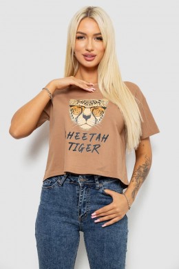 Футболка женская с принтом, цвет мокко, 221R9903