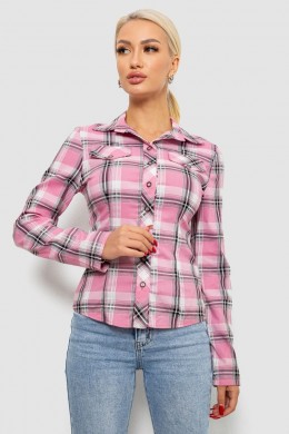 Рубашка женская в клетку  -уценка, цвет розовый, 230R064-1-U-1