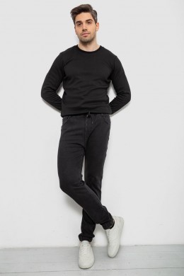 Джинсы мужские на резинке утепленные, цвет черный, 244R666