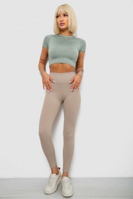 Лосины однотонные в рубчик, цвет светло-бежевый, 244R312-5