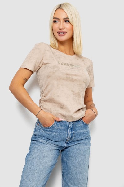 Футболка женская с принтом, цвет светло-бежевый, 221R3308