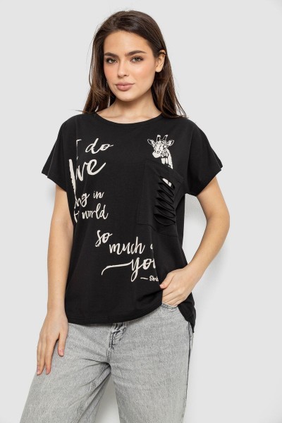 Футболка женская с принтом, цвет черный, 244R3011