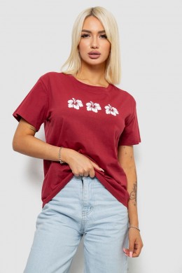 Футболка женская с принтом, цвет бордовый, 221R5072
