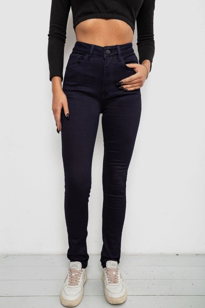 Джинси жіночі однотонні на флісі, колір темно-синій, 244RS020