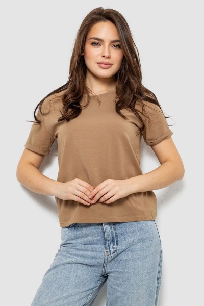 Футболка жіноча однотонна, колір коричневий, 244R2119-1