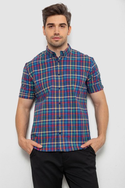 Сорочка чоловіча в клітку, колір синій, 214R842