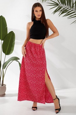 Спідниця софт однотонна в горошок, колір червоний, 257R11-1