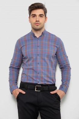 Рубашка мужская в клеточку, цвет джинс, 214R1255