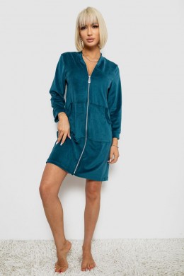 Халат жіночий велюровий на блискавці, колір смарагдовий, 257R1023