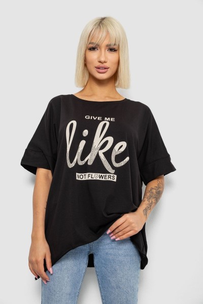 Футболка жіноча з принтом, колір чорний, 244R4023