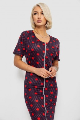 Халат жіночий на блискавці в горох, колір синьо-червоний, 257R1030-5