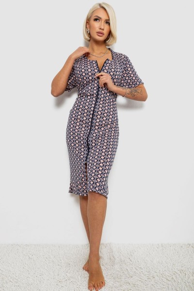 Халат женский на молнии с принтом, цвет сине-пудровый, 257R1030-8