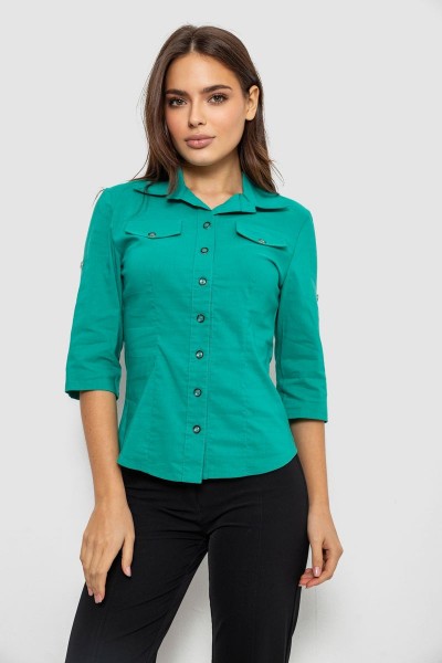 Сорочка жіноча однотонна, колір зелений, 230R068-5
