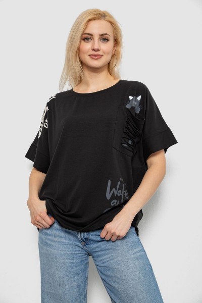 Футболка жіноча з принтом, колір чорний, 244R4021