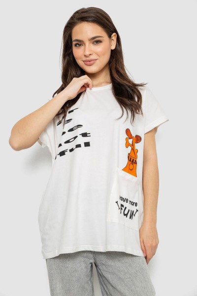 Футболка женская с принтом, цвет молочный, 244R3002