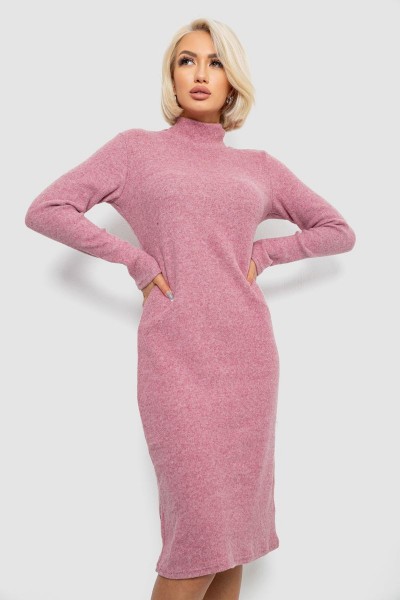 Платье повседневное утепленное, цвет пудровый, 257R115