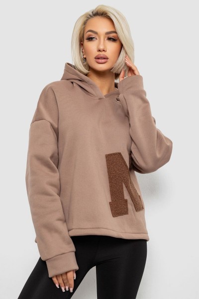 Худи женский с капюшоном на флисе, цвет бежевый, 257R335