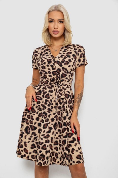 Платье софт с принтом, цвет темно-бежевый, 230R0032-4