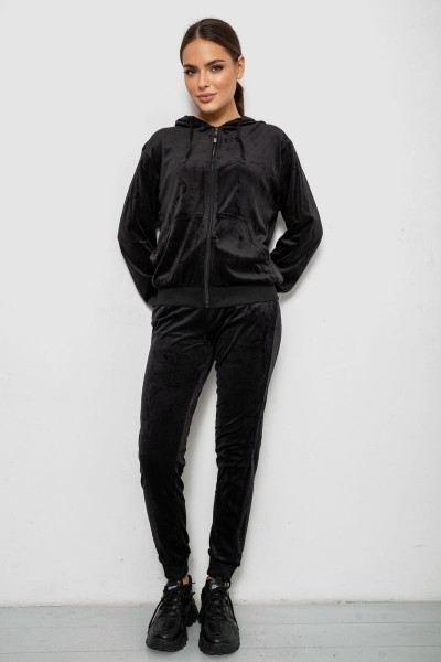 Спортивный костюм женский велюровый, цвет черный, 244R9135