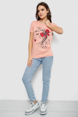 Футболка женская с принтом, цвет персиковый, 244R503