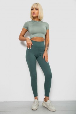 Лосины однотонные в рубчик, цвет темно-оливковый, 244R312-5