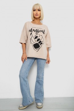 Футболка женская с принтом, цвет светло-бежевый, 244R6005