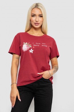 Футболка женская с принтом, цвет бордовый, 221R5066