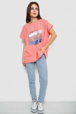 Футболка женская с принтом, цвет коралловый, 244RW532