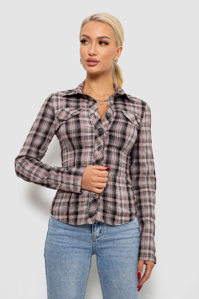 Рубашка женская в клетку, цвет темно-пудровый, 230R064-1