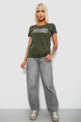 Футболка женская с принтом, цвет хаки, 244R2232