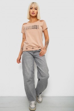 Футболка женская с принтом, цвет бежевый, 244R2232