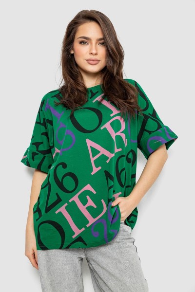 Футболка жіноча з принтом, колір зелений, 244R4002-1