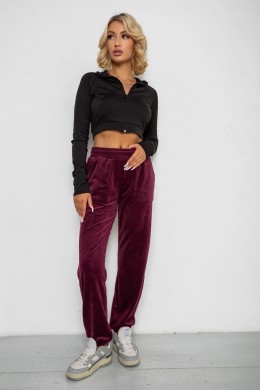 Спортивні штани велюрові жіночі на флісі, колір бордовий, 238R58647-3
