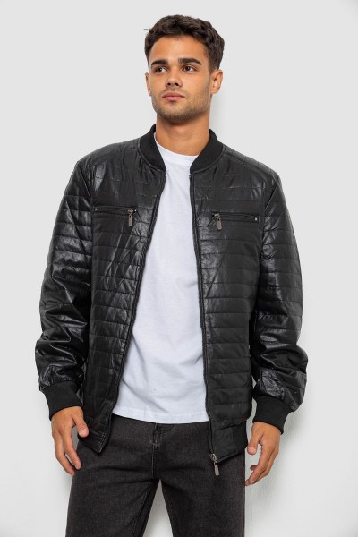Куртка мужская однотонная экокожа, цвет черный, 214R608