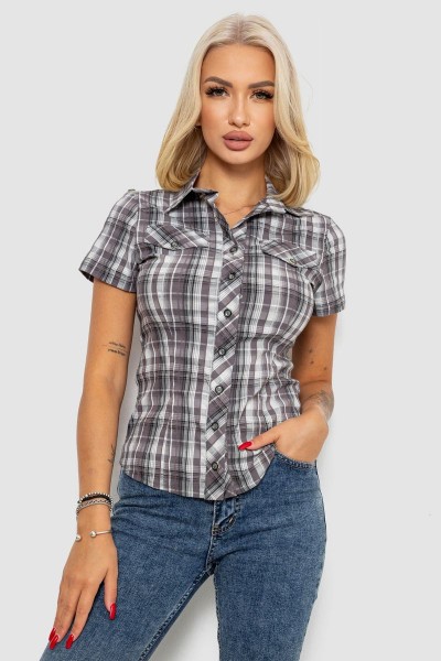 Рубашка женская в клетку, цвет серый, 230R061-12