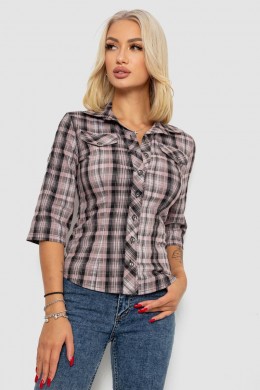 Рубашка женская в клетку, цвет темно-пудровый, 230R063