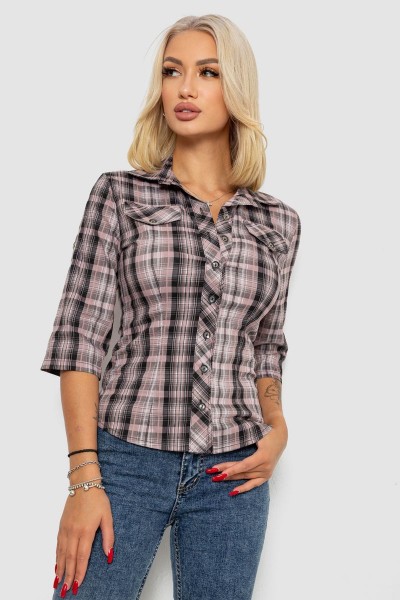 Рубашка женская в клетку, цвет темно-пудровый, 230R063
