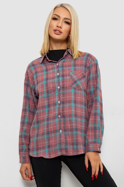 Рубашка женская в клетку, цвет пудровый, 244R1070-1