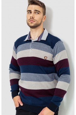 Свитер-обманка мужской в полоску, цвет сине-бордовый, 161R901-1