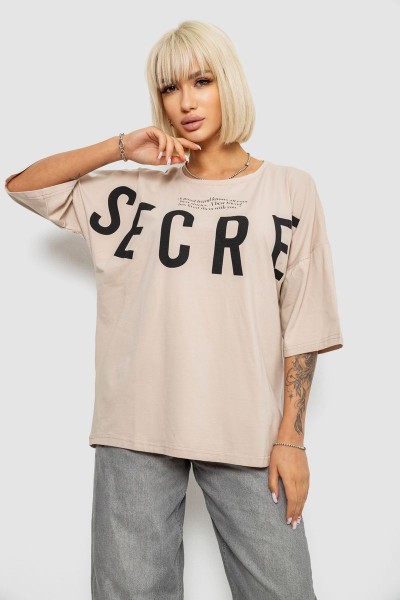 Футболка женская с принтом, цвет светло-бежевый, 244R3008-1