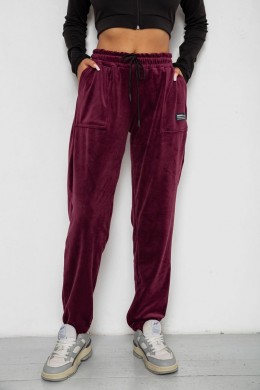 Спортивні штани велюрові жіночі на флісі, колір бордовий, 238R58645