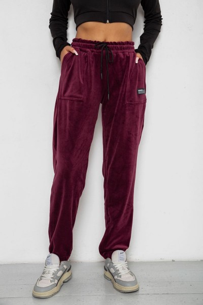 Спортивні штани велюрові жіночі на флісі, колір бордовий, 238R58645