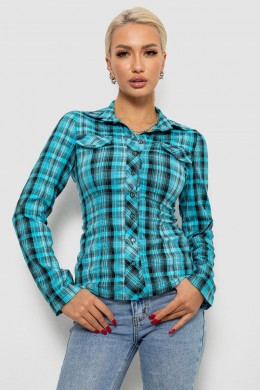 Рубашка женская в клетку, цвет бирюзовый, 230R064-1