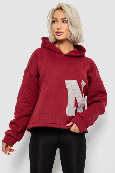 Худи женский с капюшоном на флисе, цвет бордовый, 257R335