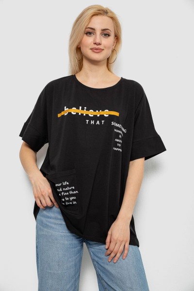 Футболка жіноча з принтом, колір чорний, 244R4020