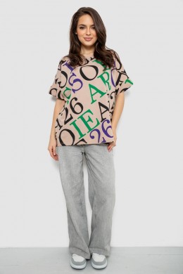 Футболка женская с принтом, цвет светло-бежевый, 244R4002-1