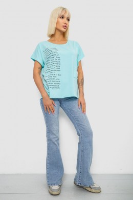 Футболка женская с принтом, цвет бирюзовый, 244R2039