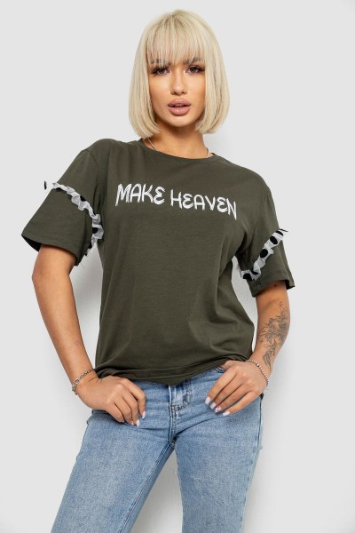 Футболка женская с принтом, цвет хаки, 244R2351