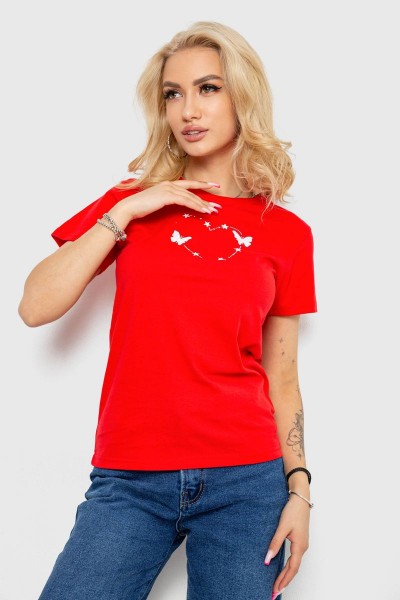 Футболка женская с принтом, цвет красный, 238R559